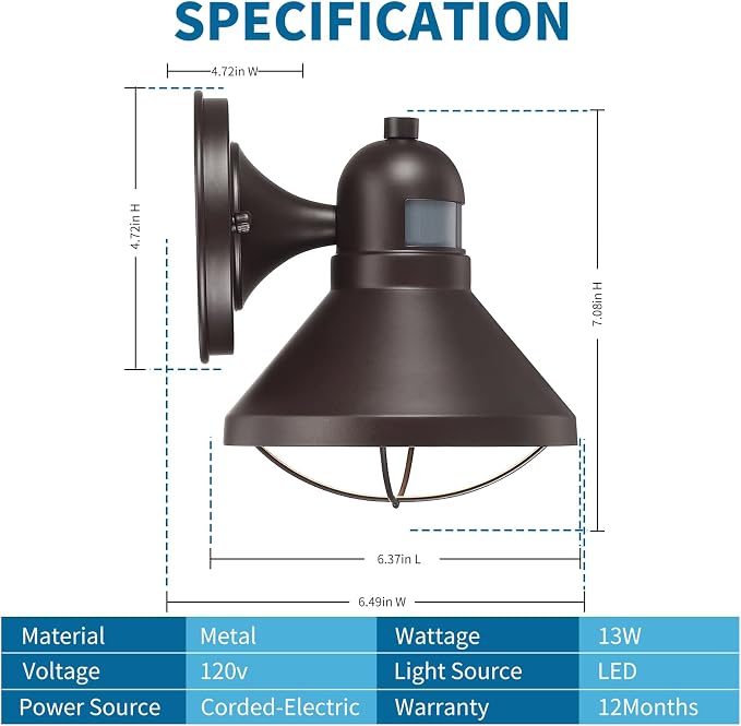 2 Pack Dusk to Dawn Motion Sensor Outdoor LED Wall Light Fixtures | Exterior Barn Light Fixtures Brown Outside Porch Lantern Farmhouse Wall Mount Garage Lamp for House Patio Front Door