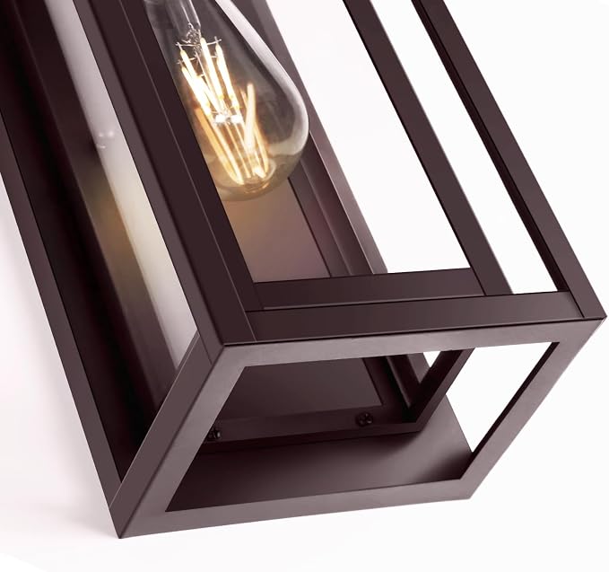 15" Large Oil Rubbed Bronze Outdoor Light Fixture, ORB Outdoor Sconces, Modern Waterproof Wall Lights with Clear Glass Shade for Front Door, Porch, Garage, 1 Pack