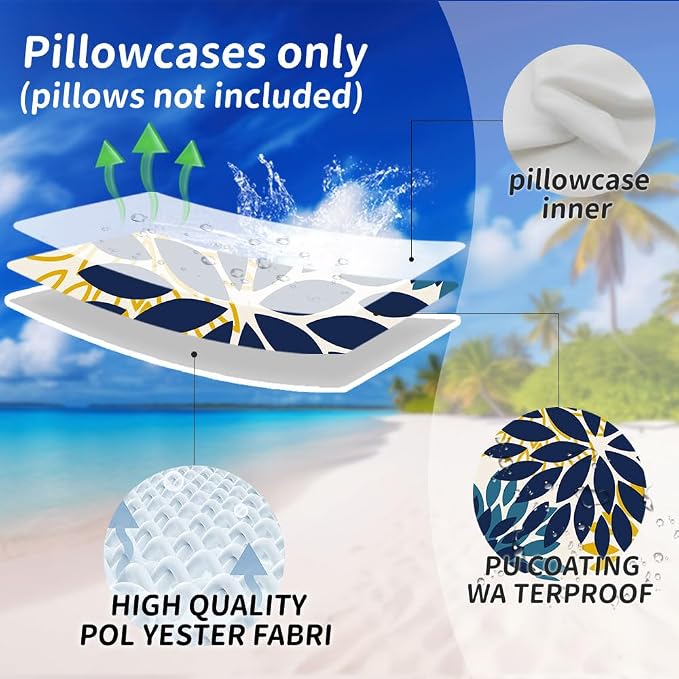 DFXSZ Outdoor Waterproof Pillow Covers 18x18 Set of 2 BlueYellow Flower | Spring Summer Waterproof Flower Throw Pillowcases（No Inserts）Outdoor Decor for Patio Funiture Garden Polyester Covers