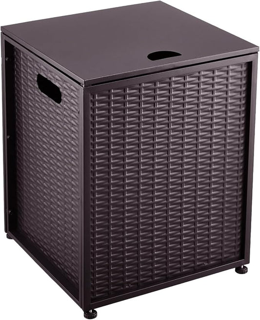 20 LB Propane Tank Cover Table with Side Handles，Sturdy 16 Inch Propane Tank Holder with Adjustable Foot Pads，Outdoor Gas Tank Cover for Patio, Deck & Backyard（Brown）