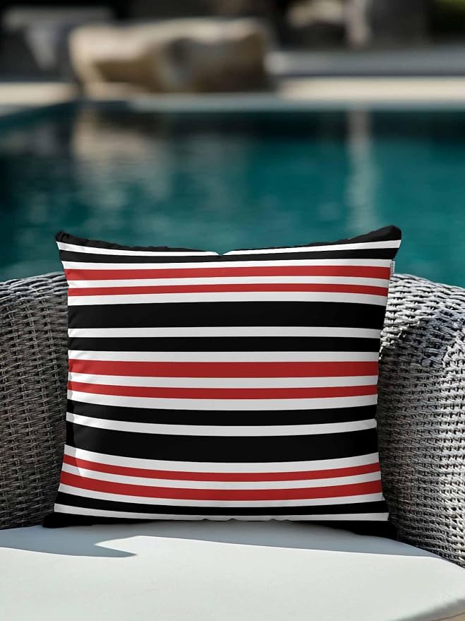 Outdoor Waterproof Throw Pillows Black Red Contrast Monochromatic Tones Patio Pillows,Decorative Pillow Covers with Insert,Pillow Cushion Case for Garden Couch Sofa Geometric Line