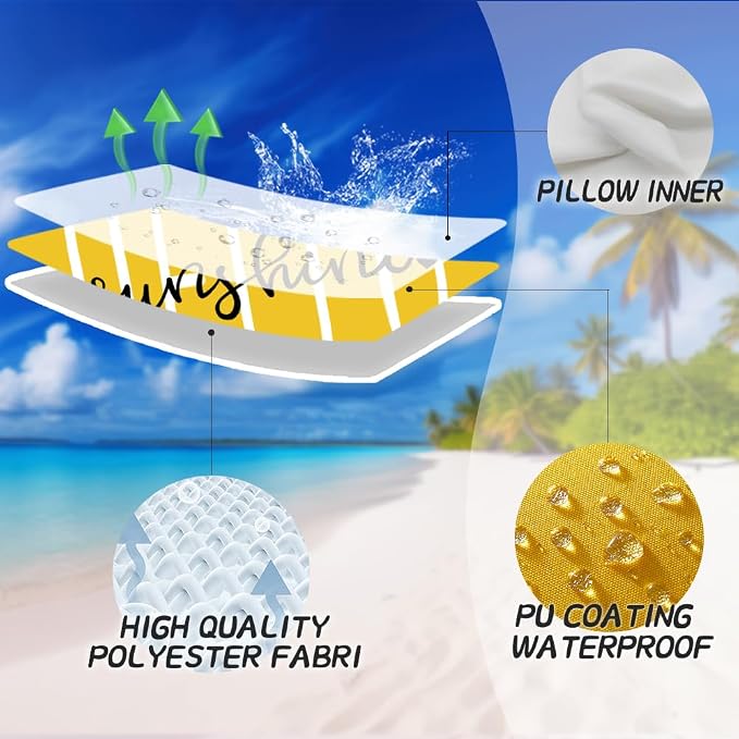 DFXSZ Yellow Outdoor Waterproof Pillow Covers 18x18 Set of 2 | Hello Sunshine Decor Spring Summer Polyester Pillow Covers(NO INSERTS)| Decor for Patio Funiture Garden Sofa Couch