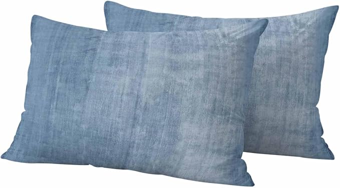 Vandarllin Outdoor Throw Pillows Covers 20x12 inch Set of 2 Waterproof Blue Linen Decorative Zippered Cushion Covers for Patio Furniture, Solid Color Texture Lumbar Pillowcases