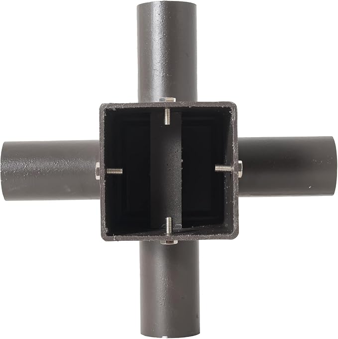 90 Degree Square Horizontal Tenon Adaptor with 4 Arms, Dark Bronze Heavy Duty Steel 4" Square Pole to Tenon, Top Tenon for 2 3/8" Slip Fitter Mount Led Shoebox Light 4 Fixture