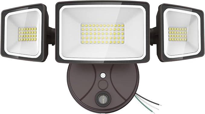 Onforu 80W LED Dusk to Dawn Flood Lights, 8000LM Brown Exterior Security Outdoor Lighting,IP65 Waterproof Outdoor 3 Adjustable Heads Photocell Light Fixture,6500K Floodlight for Garage,Patio,Yard