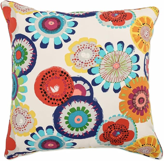Pillow Perfect Bright Floral Indoor/Outdoor Throw Pillows, 1 Count, Floor - 25" x 25", Blue/Ivory Crosby