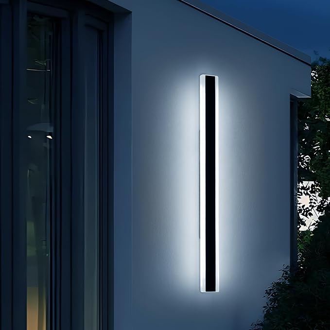 57inch Modern Long Outdoor Wall Lights, 3000K-6000K Dimmable Linear Wall Sconce, IP65 Waterproof, Black Exterior Lighting Fixture for House, Patio, Garden, Yard, House with Remote Control