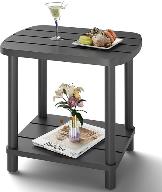 LEJANEOYE Outdoor Side Table, Adirondack Outdoor Patio Table, Bamboo Small Patio End Tables for Pool, Porch, Backyard, Bathroom and Indoor. Easy Maintenance & Weather Resistant (Grey, Standard)