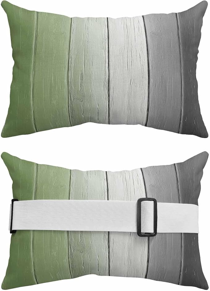 Sage Green Gray Ombre Outdoor Pillows for Chaise Lounge Chair Beach Headrest Pillow Set of 2 Waterproof Lumbar Pillows with InsertVintage Country Wooden Recliner Neck Pillow for Patio Pool 12"x20"