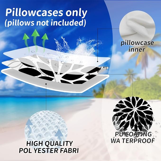 DFXSZ Outdoor Waterproof Pillow Covers 18x18 Set of 2 Black Grey Flower | Spring Summer Waterproof Flower Throw Pillowcases（No Inserts）Outdoor Decor for Patio Funiture Garden Polyester Covers