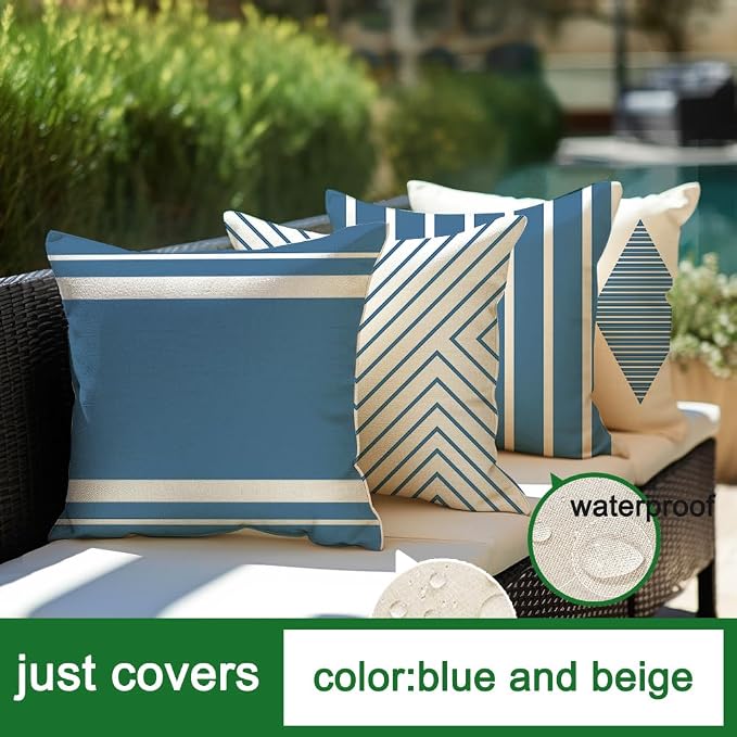 Outdoor Pillows Covers 18x18 Waterproof,Yello and Beige Set of 4(No Insert) | for Covered Patio Furniture Couch Sunbrella,No Insert Just Covers,Fit 18x18 inch Inserts or Smaller,Durable Polyester,Boho