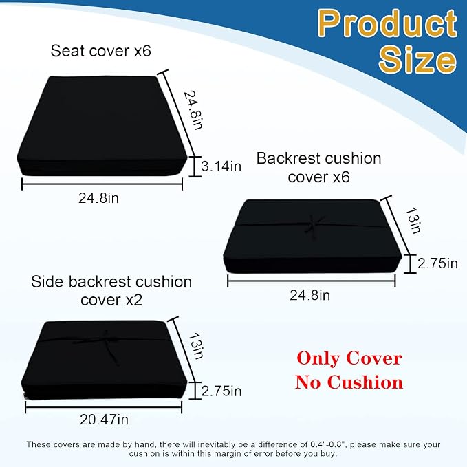 14Pcs Patio Cushion Covers, Furniture Cushion Slipcovers, 24.8"x24.8"x3.14" | Outdoor Cushion Slipcovers, Water Resistant Fabric, Zipper Design, Fits Patio Sectional Furniture