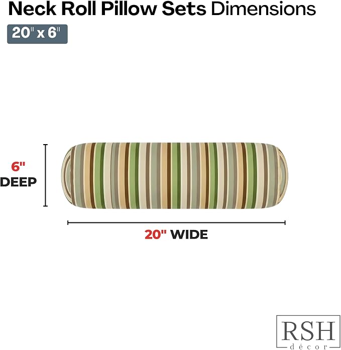 RSH DECOR: Sunbrella Neck Roll Pillows Set of 2 | 20” x 6” | Outdoor Bolster for Patio, Deck, Porch, or Poolside Furniture | Water & Fade-Resistant | Made in USA (Samuel Meadows)