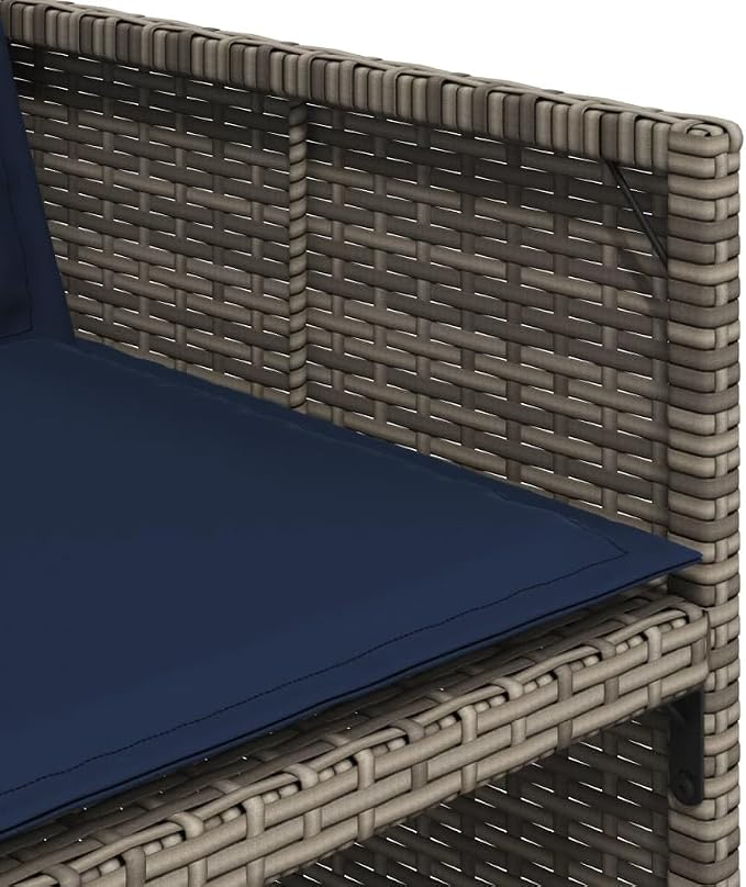 7 Piece Garden Dining Set with Cushions Grey Poly Rattan Outdoor Patio Furniture Set for 6, Foldable Chairs with Removable Covers, Acacia Wood Table for Backyard Relaxing and Al Fresco Dining