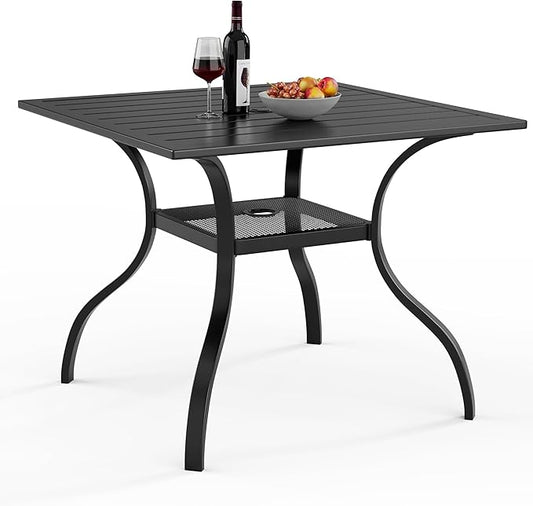 Incbruce Patio Dining Table, 37" x 37" Square Table Metal Steel Slat Table with 1.57" Umbrella Hole, for Backyards, Porches, Gardens, or Poolside