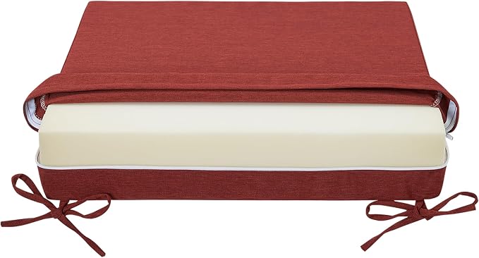 Magpie Fabrics Indoor Outdoor Cushion Cover Replacement 2 Pack, NO Insert! Water Repellent Slipcover with Ties Decor for Patio Garden Chair Sofa Bench Wicker(Dark Red, 24x24x4 Inch)