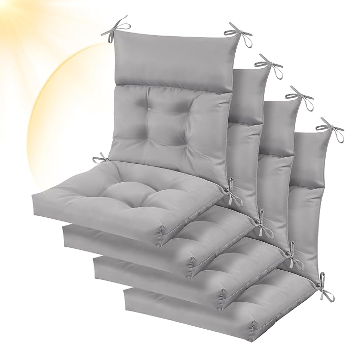 Sintuff 4 Pcs 44 x 21 x 4 Outdoor Chair Cushion Patio Chair Cushions Seat/Back Tufted Pillow with Ties Water Resistant Replacement Indoor Patio Furniture Outdoor Furniture (Solid Color,Light Gray)