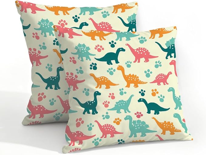 20x20 Inch Outdoor Pillow Covers Set of 2 Waterproof Throw Pillow Covers Decorative Couch Cushion Covers Colorful Dinosaurs Footprint Square Pillowcases Protectors for Patio Garden Sofa