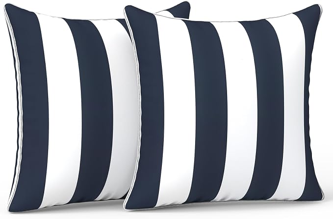 LVTXIII Outdoor Throw Pillows 20x20 Patio Waterproof Square Pillows with Piping Fade Resistant Accent Pillow for Spring Summer Garden Decoration, Set of 2, Cabana Navy