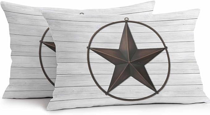 Outdoor Waterproof Pillow Covers for Patio Furniture Western Texas Barn Stars Decorative Throw Pillow Cover Rustic Wooden Pillowcases Set of 2 Cushion Case for Sofa Couch Chair Home Decor 20 x 12 Inch