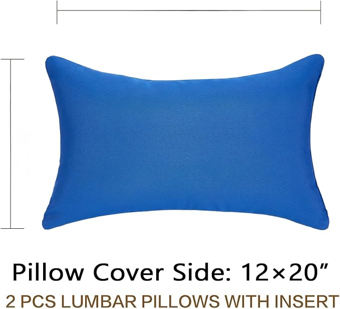 JMGBird Blue Outdoor Pillows Waterproof Outdoor Throw Pillows with Insert | 12×20 Outdoor Patio Pillows Waterproof Decorative Pillows Outdoor Lumbar Pillows for Patio Furniture