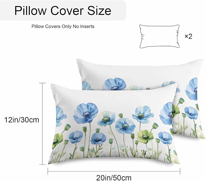 Flower Outdoor Pillow Covers Set of 2,Decorative Watercolor Poppy Floral Waterproof Throw Pillow Case, Garden Botanical Art Linen Soft Cozy Cushion Pillowcases