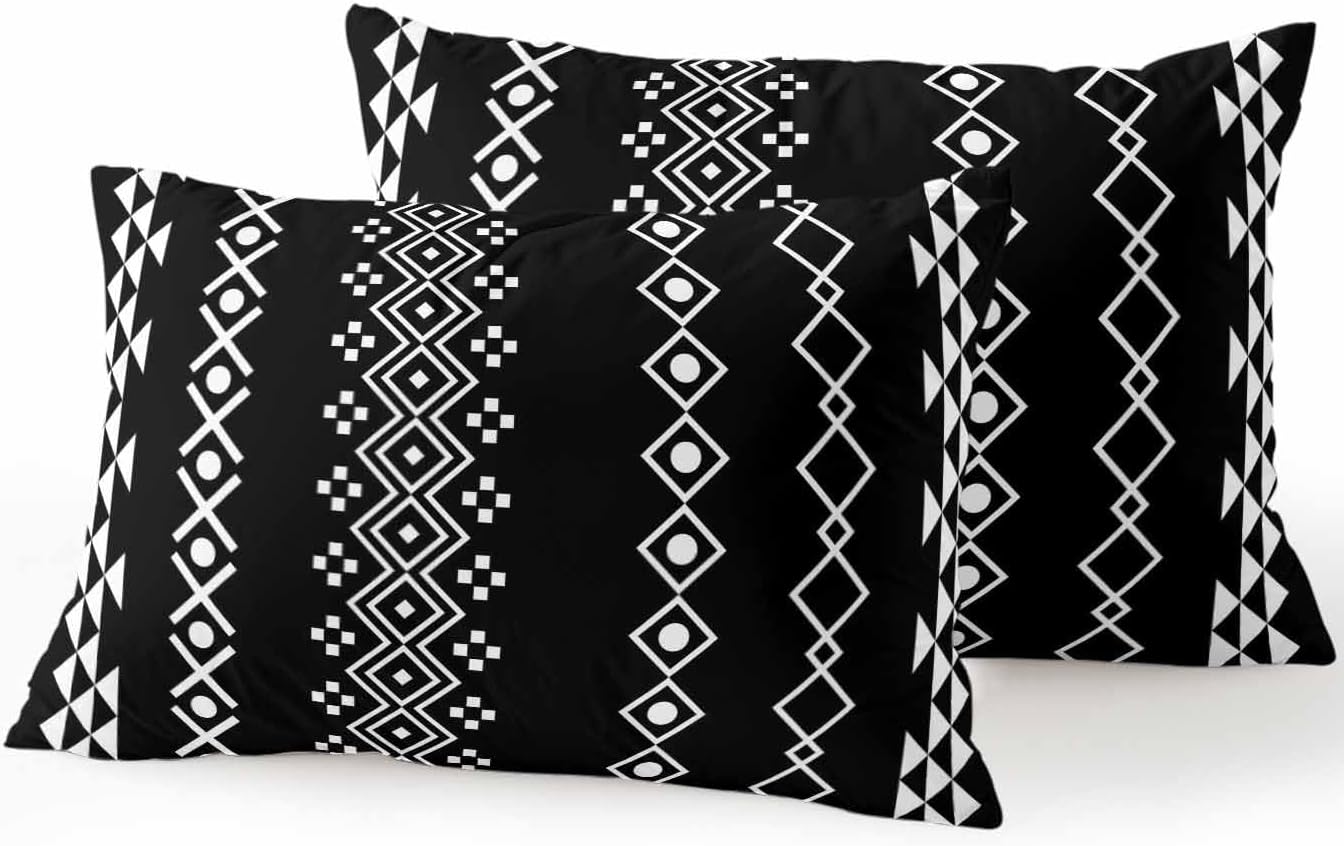 Outdoor Waterproof Throw Pillows 12x20in, Traditional Tribal White Diamond Patio Pillows Pack of 2, Decorative Pillow Covers with Insert, Pillow Cushion Case for Garden Boho Geometric on Black