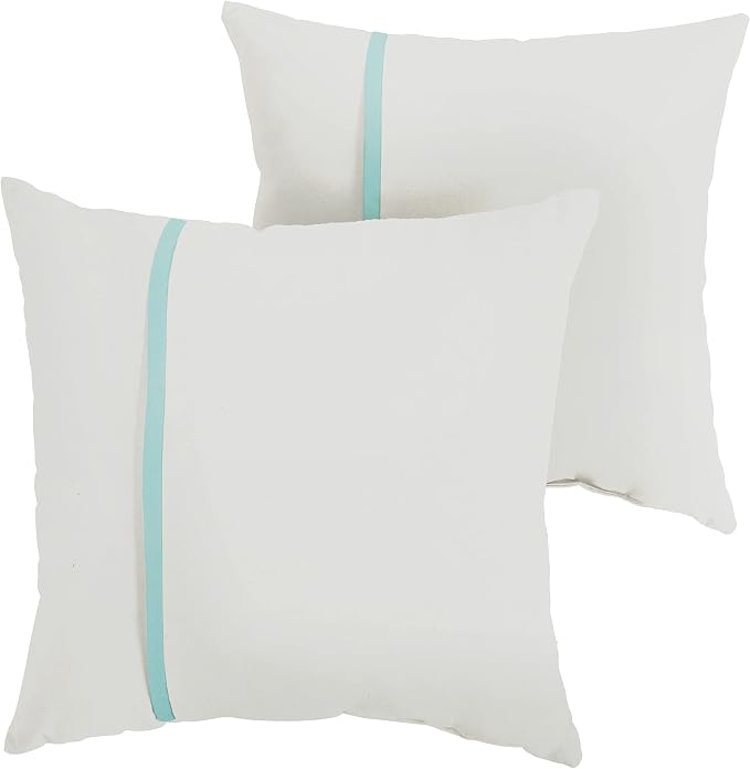 Sorra Home Indoor Outdoor Sunbrella Square Pillows, Set of 2, 20x20, Canvas Natural Ivory & Aruba Light Blue