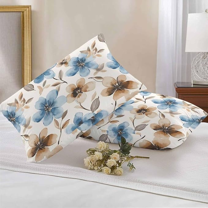 Garden Outdoor Pillow Covers Set of 2,Decorative Spring Blossom Flower Waterproof Throw Pillow Case, Watercolor Floral Leaves Linen Soft Cozy Cushion Pillowcases