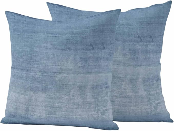 Vandarllin Outdoor Throw Pillows Covers 18x18 inch Set of 2 Waterproof Blue Linen Decorative Zippered Cushion Covers for Patio Furniture, Solid Color Texture Lumbar Pillowcases