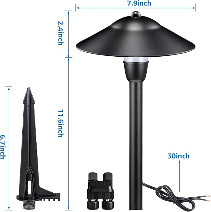 SUNVIE 3W Low Voltage Pathway Lights, 4-Pack 7.9" 3000K Classic Aluminum | Landscape Lights, 12-24V AC/DC, IP65 Waterproof, ETL Listed Wire, with Fastlock2 Connectors, for Yard Garden Walkway Driveway