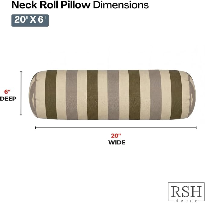 RSH DECOR: Sunbrella Neck Roll Pillows Set of 2 | 20” x 6” | Outdoor Bolster for Patio, Deck, Porch, or Poolside Furniture | Water & Fade-Resistant | Made in USA (Portico Sparrow)