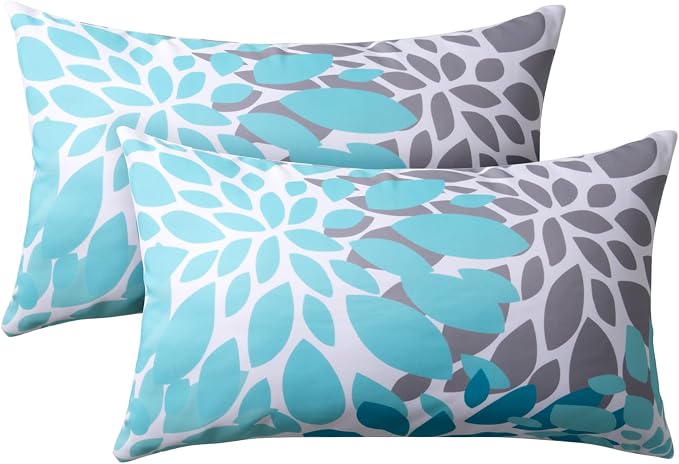 12x20 Waterproof Outdoor Pillows, Set of 2 Outdoor Lumbar Pillows | Patio Furniture Pillows, Decorative Throw Pillows, Waterproof & Fade Resistant, Removable & Washable, Blue Color