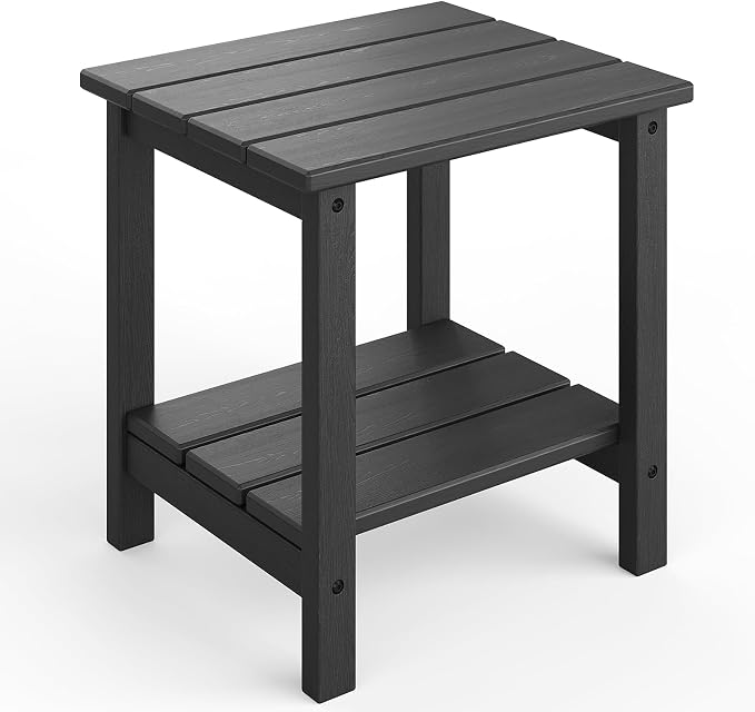 GarveeLife Adirondack Outdoor Side Table 18 x 15 in, HDPE 2-Tier Patio Side Tables for Outside, All-Weather End Table for Patio Pool Deck Indoor Backyard, Black