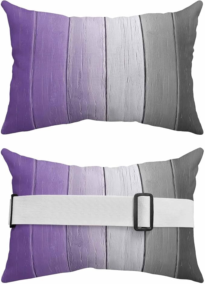 Purple Gray Ombre Outdoor Pillows for Chaise Lounge Chair Beach Headrest Pillow Set of 2 Waterproof Lumbar Pillows with Insert&Strap Vintage Country Wooden Recliner Neck Pillow for Patio Pool 11"x16"