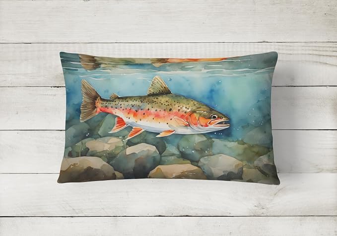 Caroline's Treasures DAC2774PW1216 Brook Trout Throw Pillow Machine Washable, Indoor Outdoor Decorative Pillow for Couch, Bed or Patio, 12HX16W