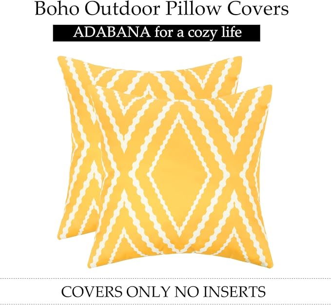 Adabana Outdoor Waterproof Pillow Covers 20x20 Yellow | Geometric Decorative Throw Pillow Covers Set of 2 for Patio, Garden, Porch, Farmhouse