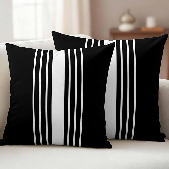 Black White Stripe Outdoor Pillow Covers 20x20 Inch Throw Pillow Covers Set of 2 Waterproof Decorative Pillow Cases Modern Rustic Vertical Striped Cushion Covers for Patio Furniture Garden Couch Sofa