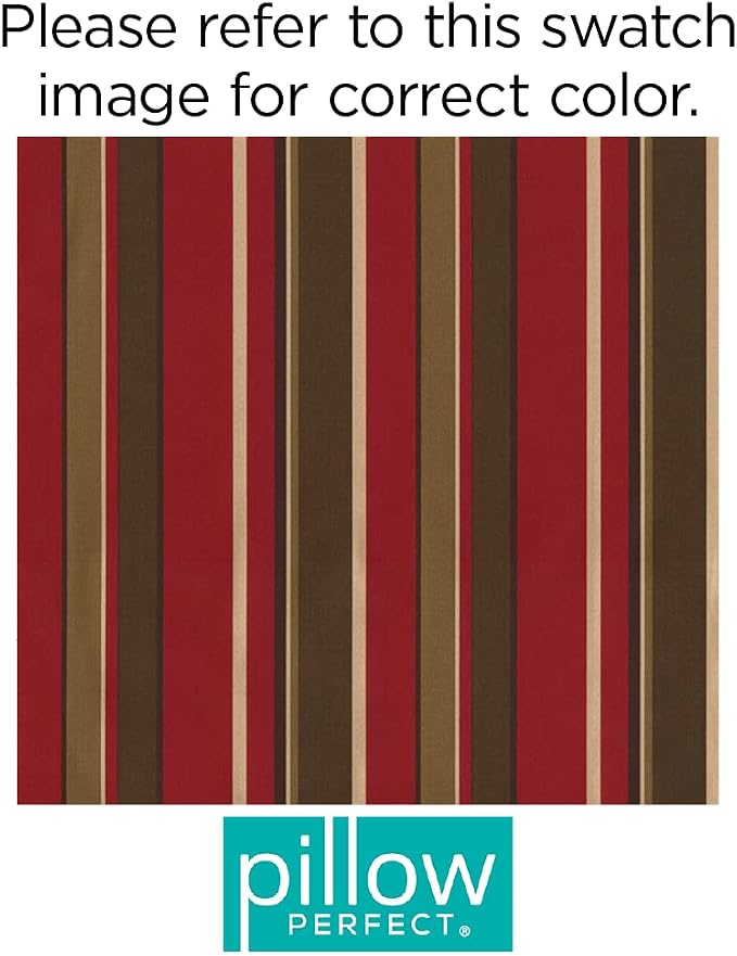 Pillow Perfect Stripe Indoor/Outdoor Sofa Setee Swing Cushion, Tufted, Weather, and Fade Resistant, 19" x 44", Brown/Red Monserrat, 1 Count