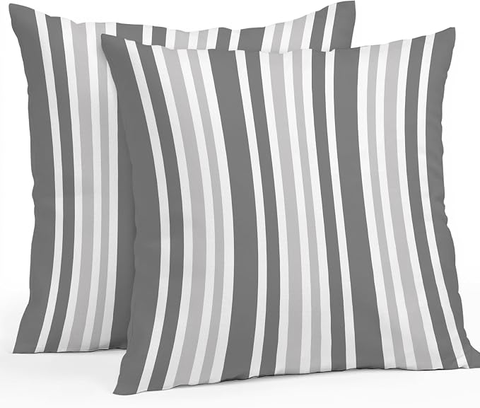 Grey Stripe Outdoor Pillow Covers 24x24 Inch Throw Pillow Covers Set of 2 Waterproof Decorative Pillow Cases Farmhouse Minimalist Striped Cushion Covers for Patio Furniture Garden Couch Sofa