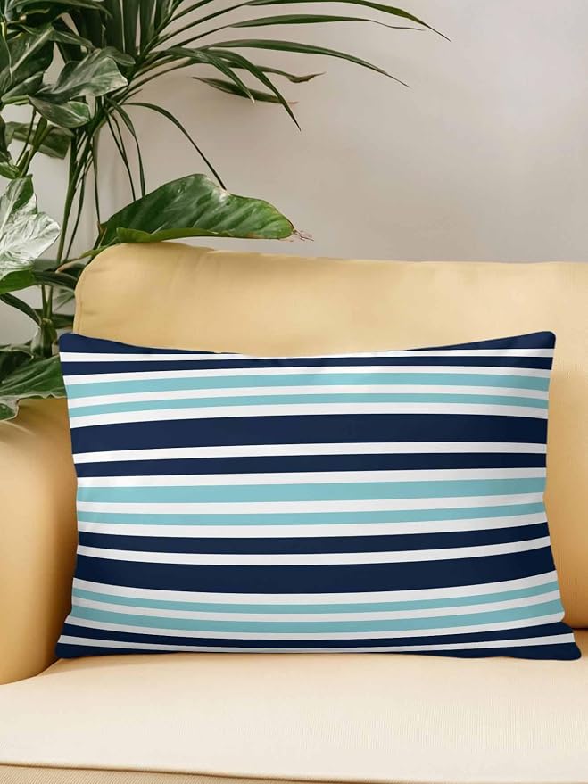 Outdoor Waterproof Throw Pillows Nautical Navy Blue Contrast Stripe Patio Pillows,Decorative Pillow Covers with Insert,Pillow Cushion Case for Garden Couch Sofa Modern Minimalist Line