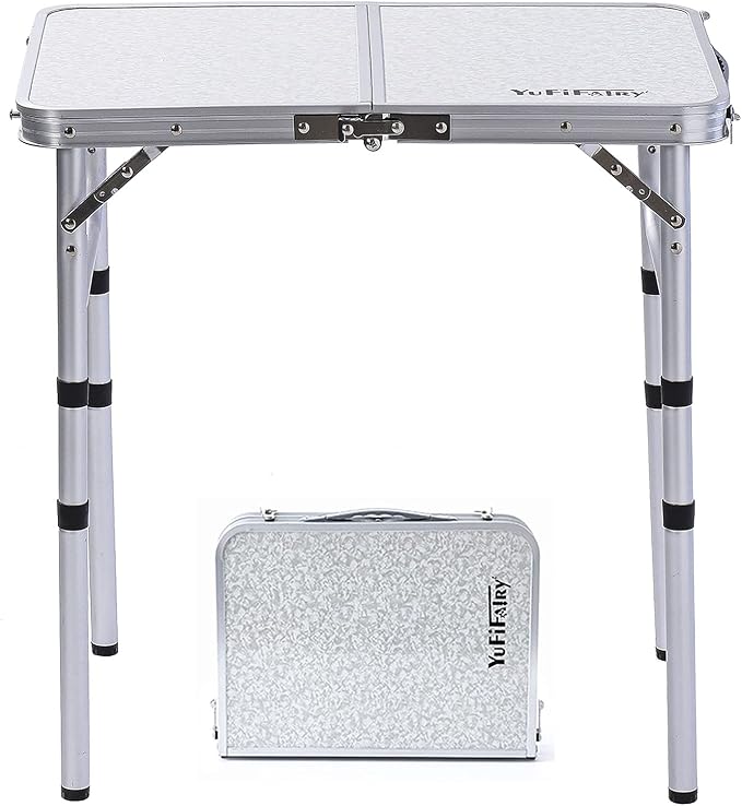 YUFIFAIRY Small Folding Table Portable, 24''L x16''W Foldable Camp Table with 3 Adjustable Height, Indoor Outdoor Lightweight Aluminum for Outdoor Cooking Picnic, (3 Heights)