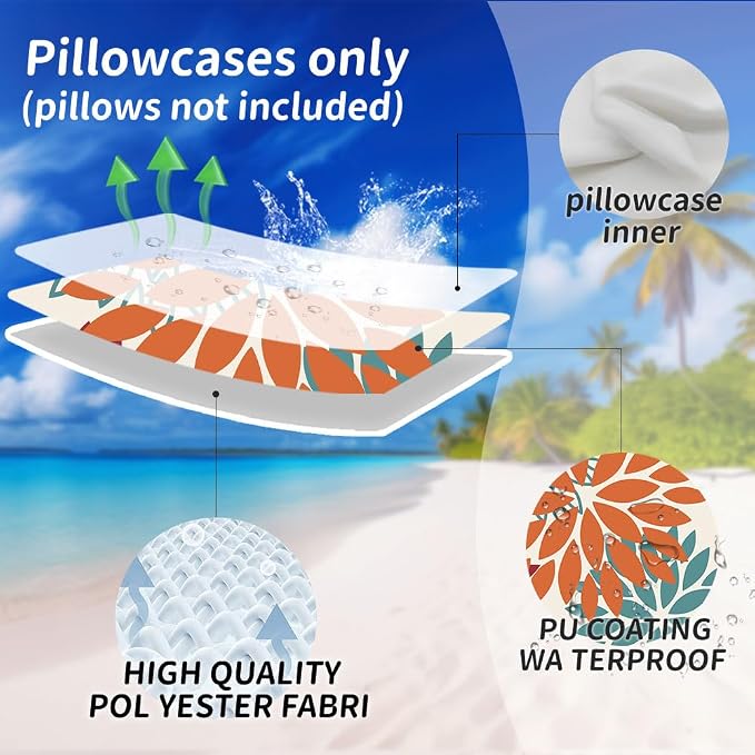 DFXSZ Outdoor Waterproof Pillow Covers 20x20 Set of 2 Orange Teal Flower | Spring Summer Waterproof Flower Throw Pillowcases（No Inserts）Outdoor Decor for Fall Patio Funiture Garden Polyester Covers