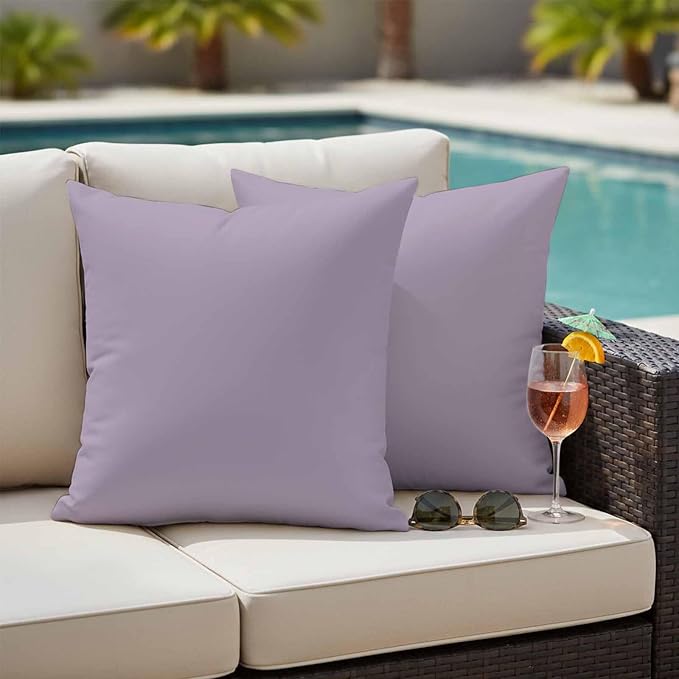 Outdoor Pillow Covers 16 x 16 Inches, Purple Solid Color Waterproof Throw Pillow Cover Set of 2, Aesthetics Contemporary Luxury Decorative Square Cushion Covers for Patio/Couch/Garden