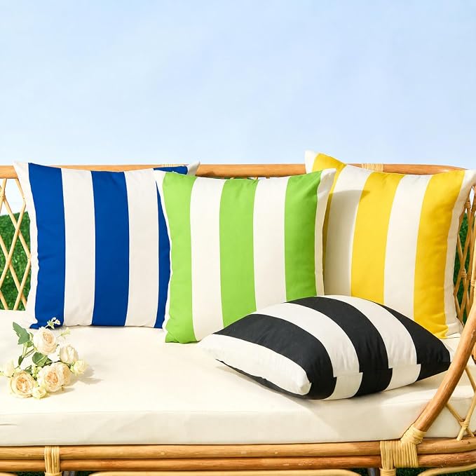 Allorry Outdoor Pillow Covers 16x16 Royal Blue Striped Outdoor Decor 007N16 | Striped Pillow Covers|for Spring Summer Outdoor Waterproof Garden Patio Furniture Sofa Bed Home Decor