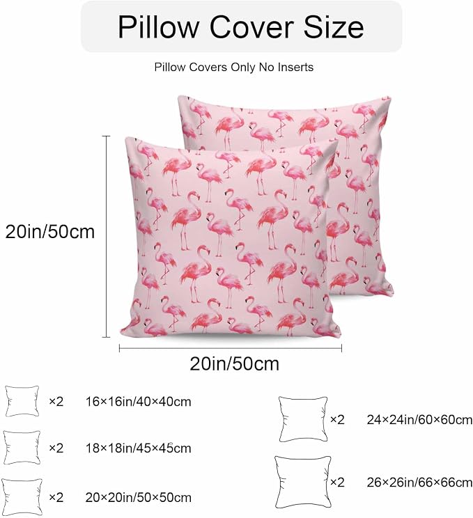 Pink Flamingo Outdoor Pillow Covers 18x18 Inch Throw Pillow Covers Set of 2 Waterproof Decorative Pillow Cases Summer Animals Cushion Covers for Patio Furniture Garden Couch Sofa