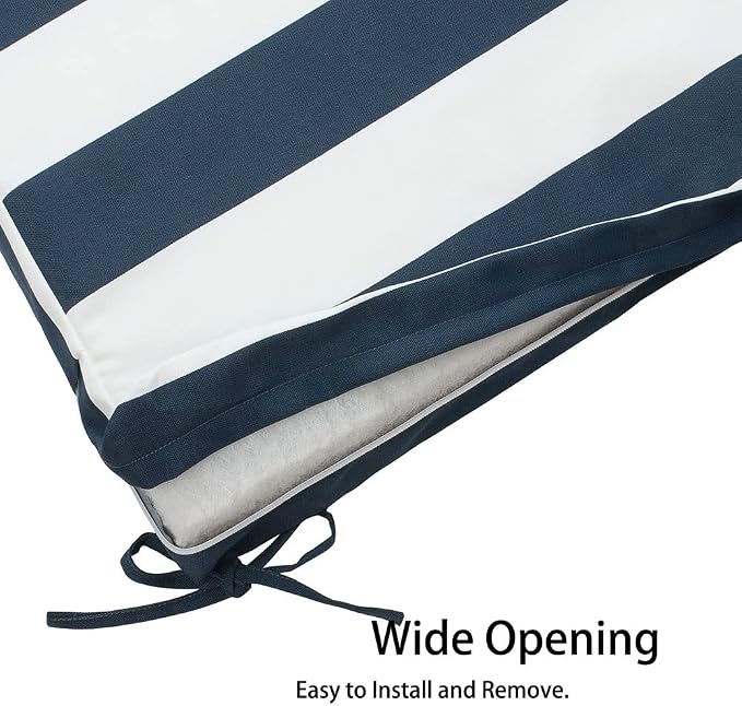 Magpie Fabrics Indoor Outdoor Cushion Cover Replacement 2 Pack, NO Insert! Water Repellent Slipcover with Ties Christmas Decor for Patio Garden Chair Seat Sofa Bench Wicker(Navy White, 24x24x4 Inch)