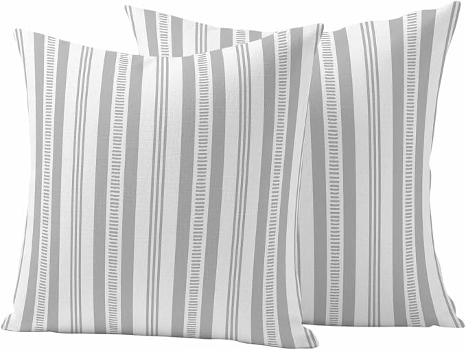 Gery Striped Outdoor Waterproof Pillow Covers, Farmhouse Stripes Modern Geometric Decorative Square Throw Pillowcase Sofa Cushion Sham for Patio/Couch/Chair, 26"x26" 2 Pack
