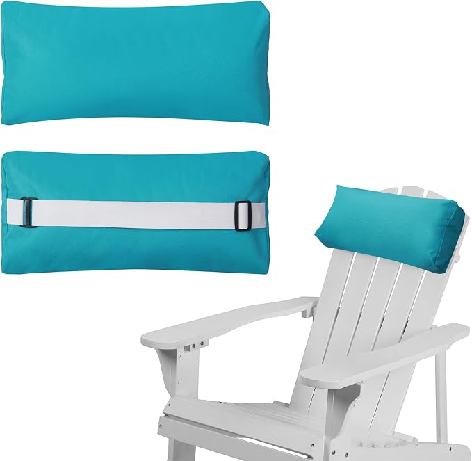 Chaise Lounge Head Pillow, 2 Pack Outdoor Patio Pillows with Adjustable Strap, Lounge Head Resting Pillow for Recliner Beach Pool Lounger Office Chair，Water Resistant Light Blue