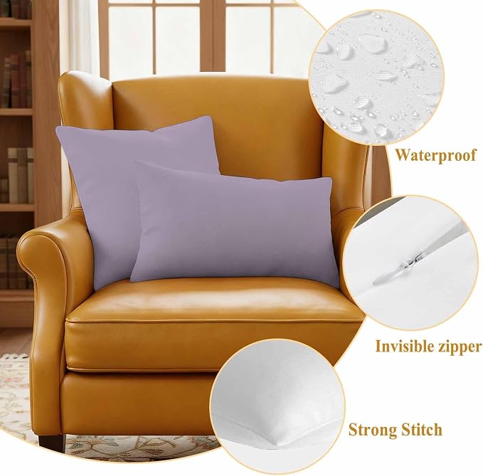 Outdoor Pillow Covers 24 x 24 Inches, Purple Solid Color Waterproof Throw Pillow Cover Set of 2, Aesthetics Contemporary Luxury Decorative Square Cushion Covers for Patio/Couch/Garden